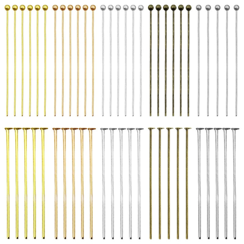 Oubaka 1000pcs Assorted Head Pins Set for Jewelry Making includes 500pcs Ball Head Pins and 500pcs Flat Head Pins  Beading Pins for DIY Craft(35mm 5 Colors) - Image 1